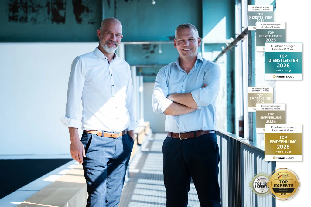 Vertriebstrainer Michael Uhl (links) und Gründer Sebastian Bunde (rechts) mit Expertenstatus